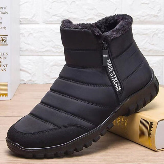Heren Winterschoenen met Instapmodel, Ritssluiting en Gevoerde Schacht Zwart