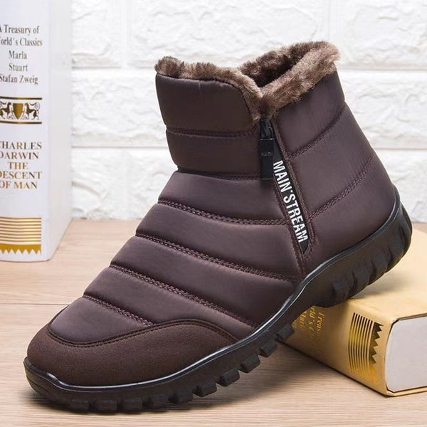 Heren Winterschoenen met Instapmodel, Ritssluiting en Gevoerde Schacht Donkerbruin