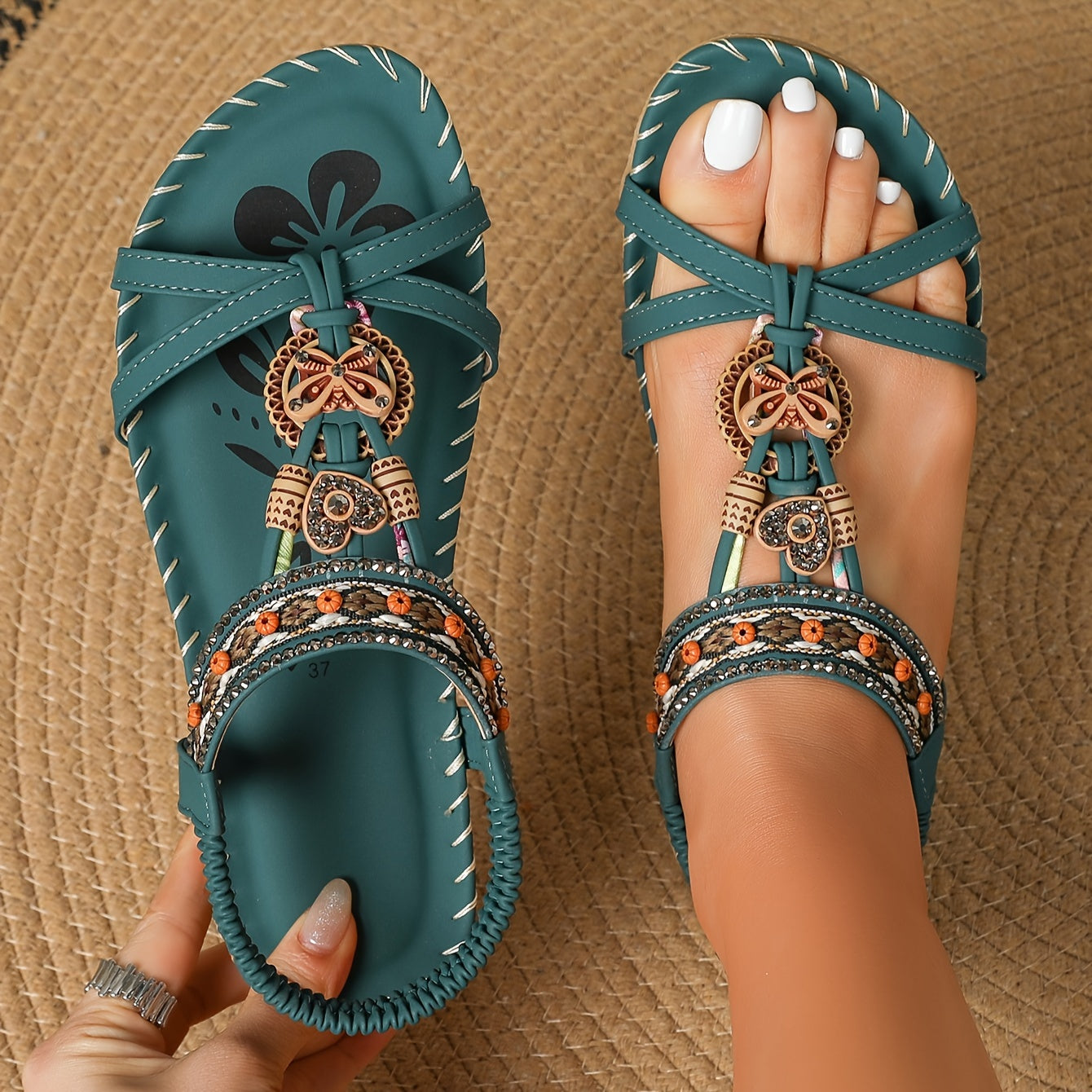 Dames Boho Sandalen met Etnische Details Groen