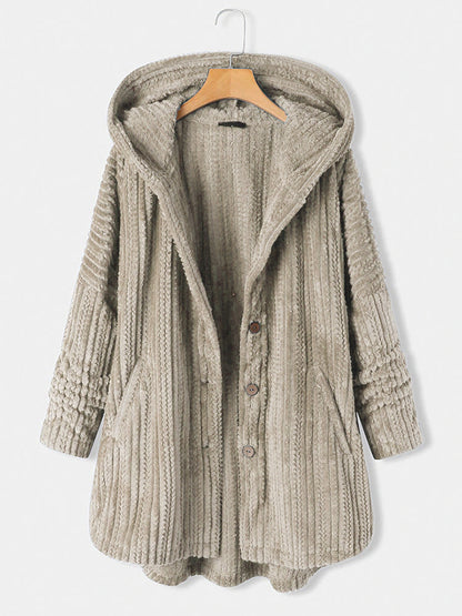 Dames Lange Winterjas Gebreid met Capuchon Khaki