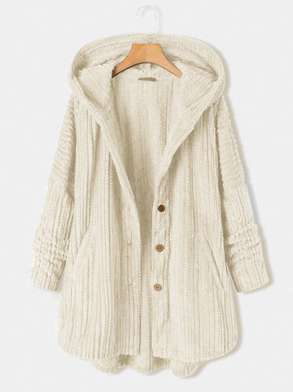 Dames Lange Winterjas Gebreid met Capuchon Wit