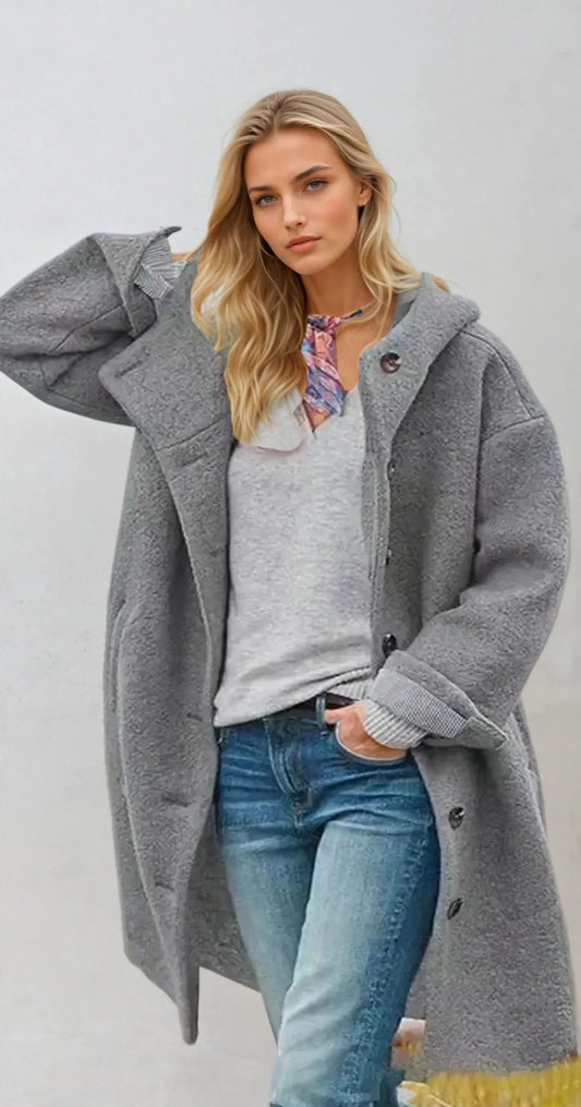 Dames Lange Trenchcoat met Hoogsluitende Kraag voor de Winter Grijs