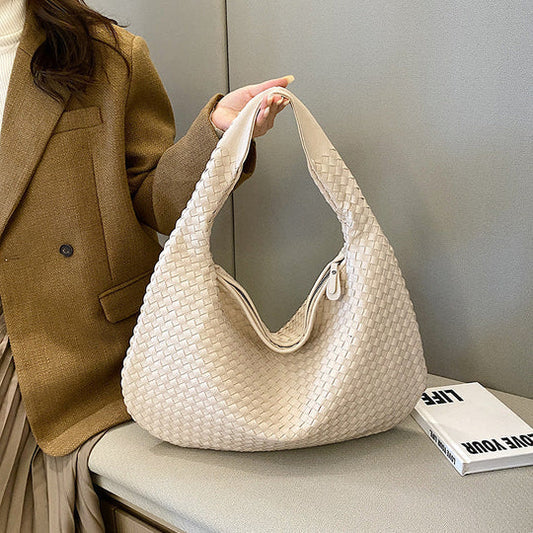 Dames Gevlochten Schoudertas Kuntsleer Beige