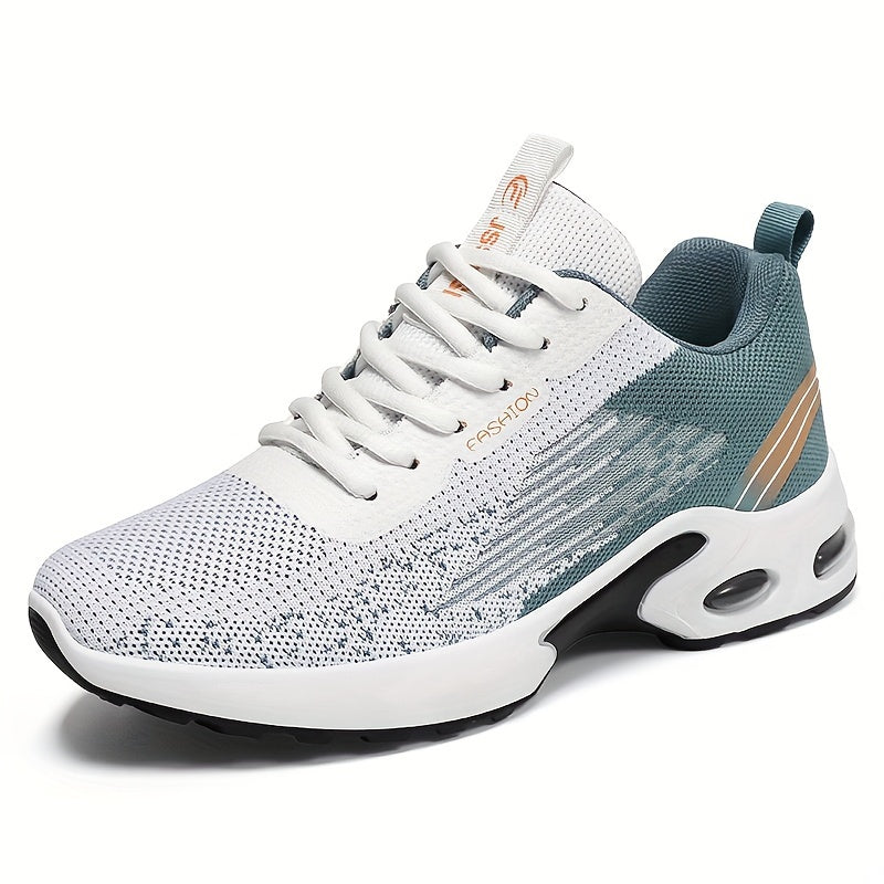 Heren Sportieve Sneakers met Ademend Bovenwerk en Lage Zool Wit Lichtblauw