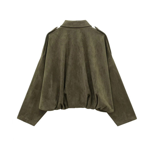 Dames Tussenjas Oversized met Knoopsluiting en Opstaande Kraag