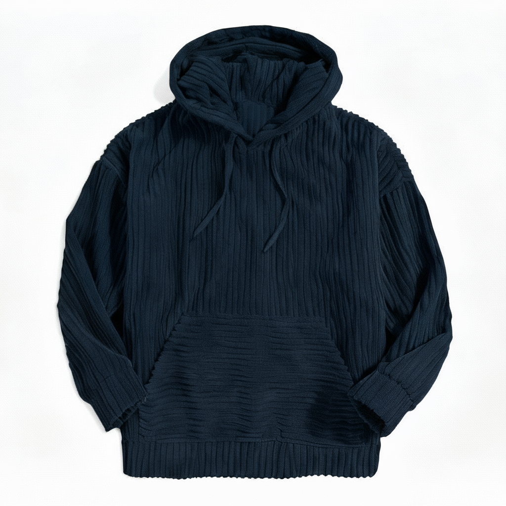 Heren Hoodie Ribstof Marineblauw