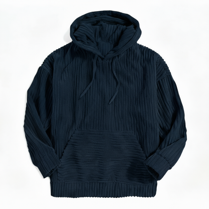 Heren Hoodie Ribstof Marineblauw