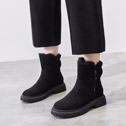 Dames Enkel Boots met Ritssluiting en Blokhak Zwart