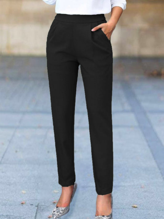 Dames Elegante Lange Broek met Zakken en Comfortabele Pasvorm Zwart