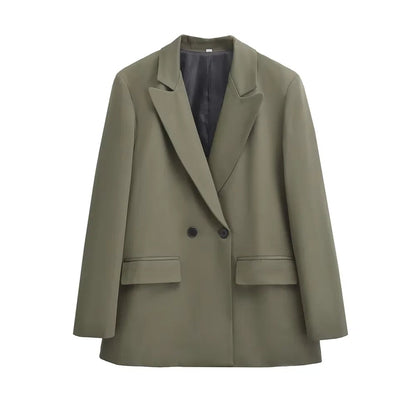 Dames Blazer Double Breasted met Reverskraag en Recht Silhouet Groen