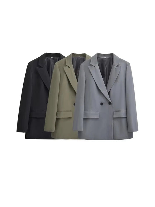 Dames Blazer Double Breasted met Reverskraag en Recht Silhouet