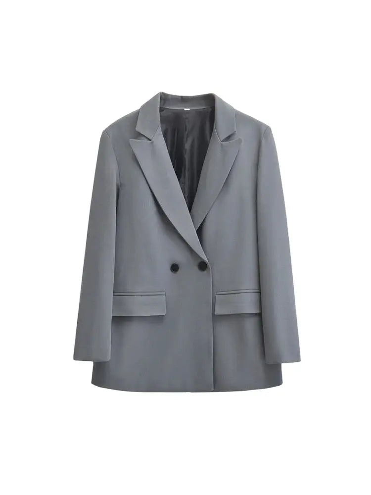 Dames Blazer Double Breasted met Reverskraag en Recht Silhouet