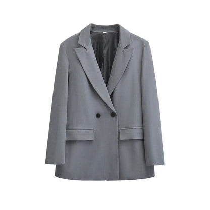 Dames Blazer Double Breasted met Reverskraag en Recht Silhouet Grijs