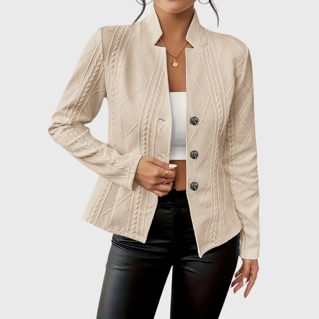 Dames Blazer met Knoopsluiting en Licht Getailleerde Pasvorm Beige