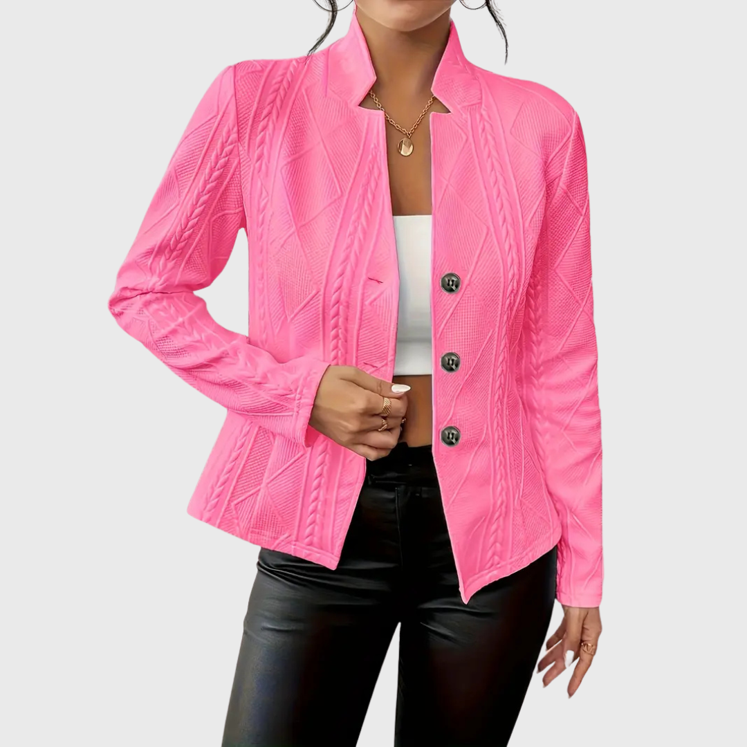 Dames Blazer met Knoopsluiting en Licht Getailleerde Pasvorm Donkerroze