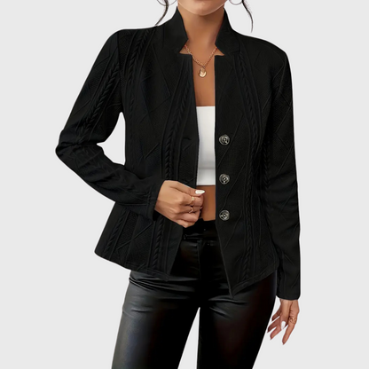 Dames Blazer met Knoopsluiting en Licht Getailleerde Pasvorm Zwart
