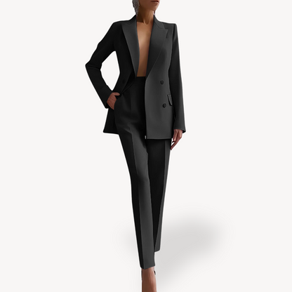 Dames Blazer Set met Lange Mouwen en Pantalon Zwart