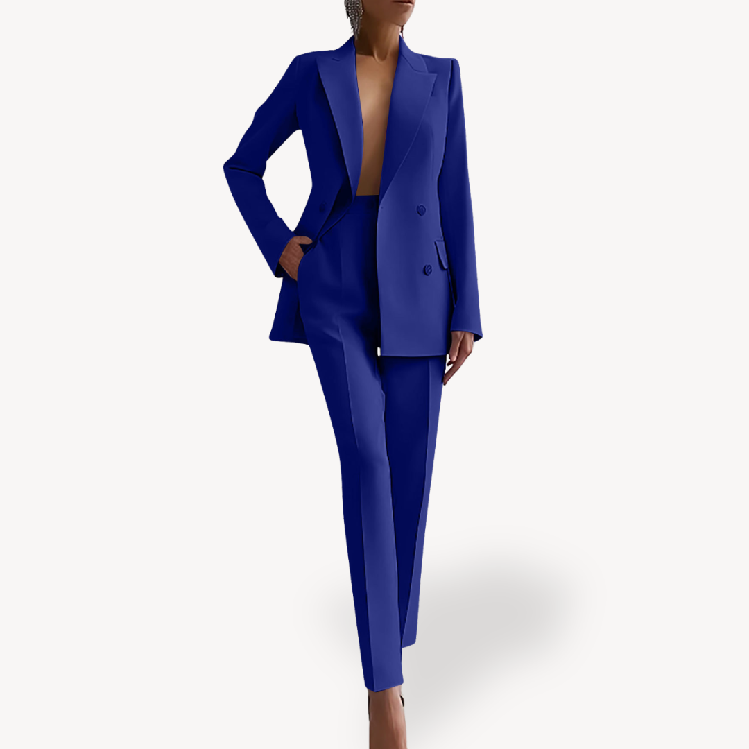 Dames Blazer Set met Lange Mouwen en Pantalon Blauw