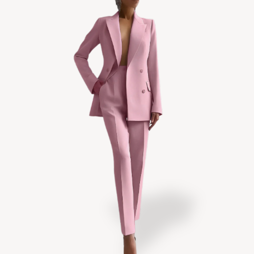 Dames Blazer Set met Lange Mouwen en Pantalon Roze