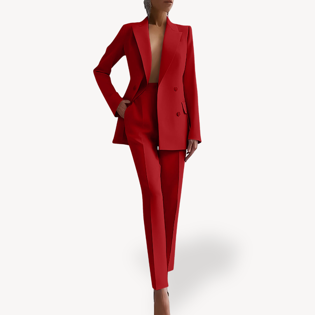 Dames Blazer Set met Lange Mouwen en Pantalon Rood