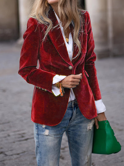 Dames Blazer met Gouden Knopen en Getailleerde Fit Bordeauxrood
