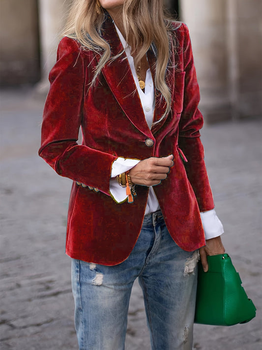 Dames Blazer met Gouden Knopen en Getailleerde Fit