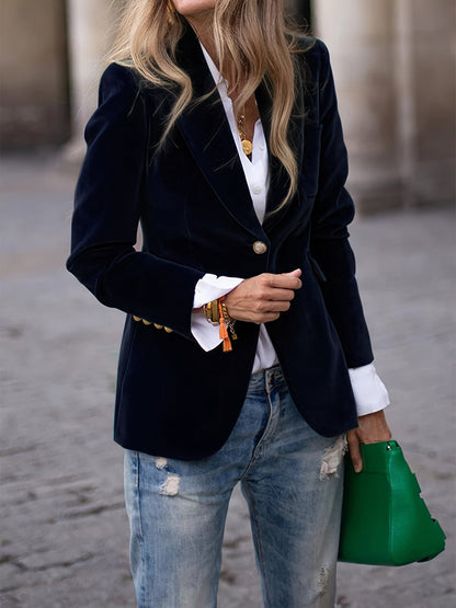 Dames Blazer met Gouden Knopen en Getailleerde Fit Zwart