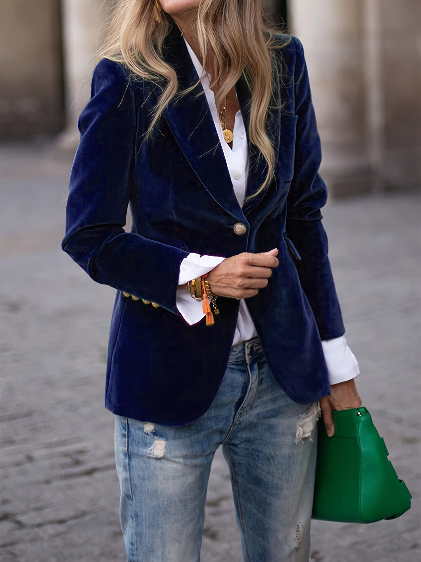 Dames Blazer met Gouden Knopen en Getailleerde Fit Marineblauw