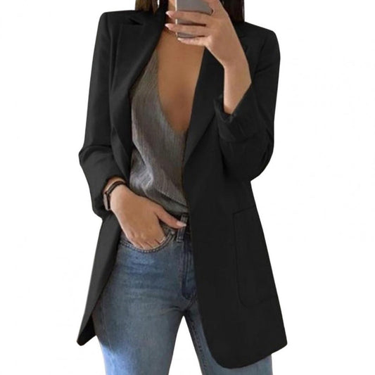 Dames Blazer met Slim Fit en Open Voorkant Zwart