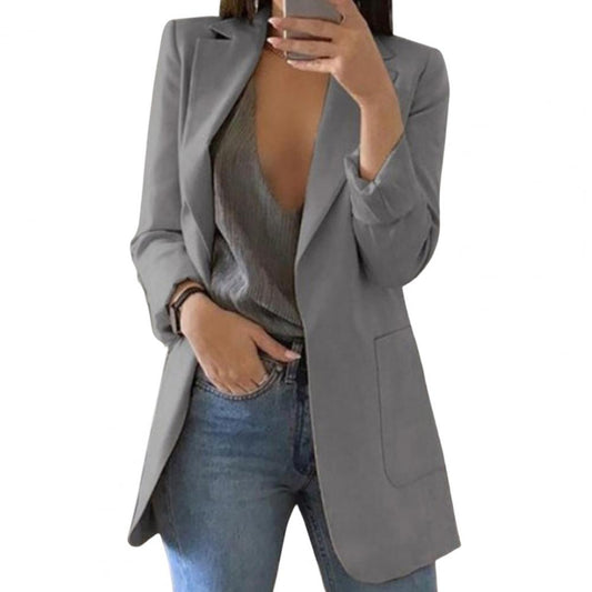 Dames Blazer met Slim Fit en Open Voorkant Grijs