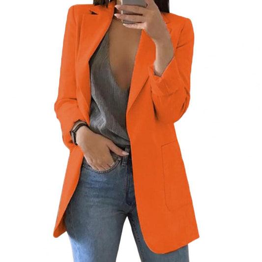Dames Blazer met Slim Fit en Open Voorkant Oranje