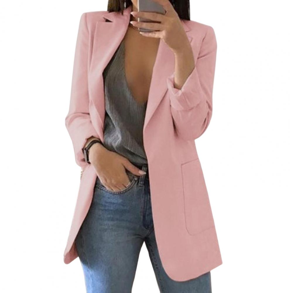 Dames Blazer met Slim Fit en Open Voorkant Roze