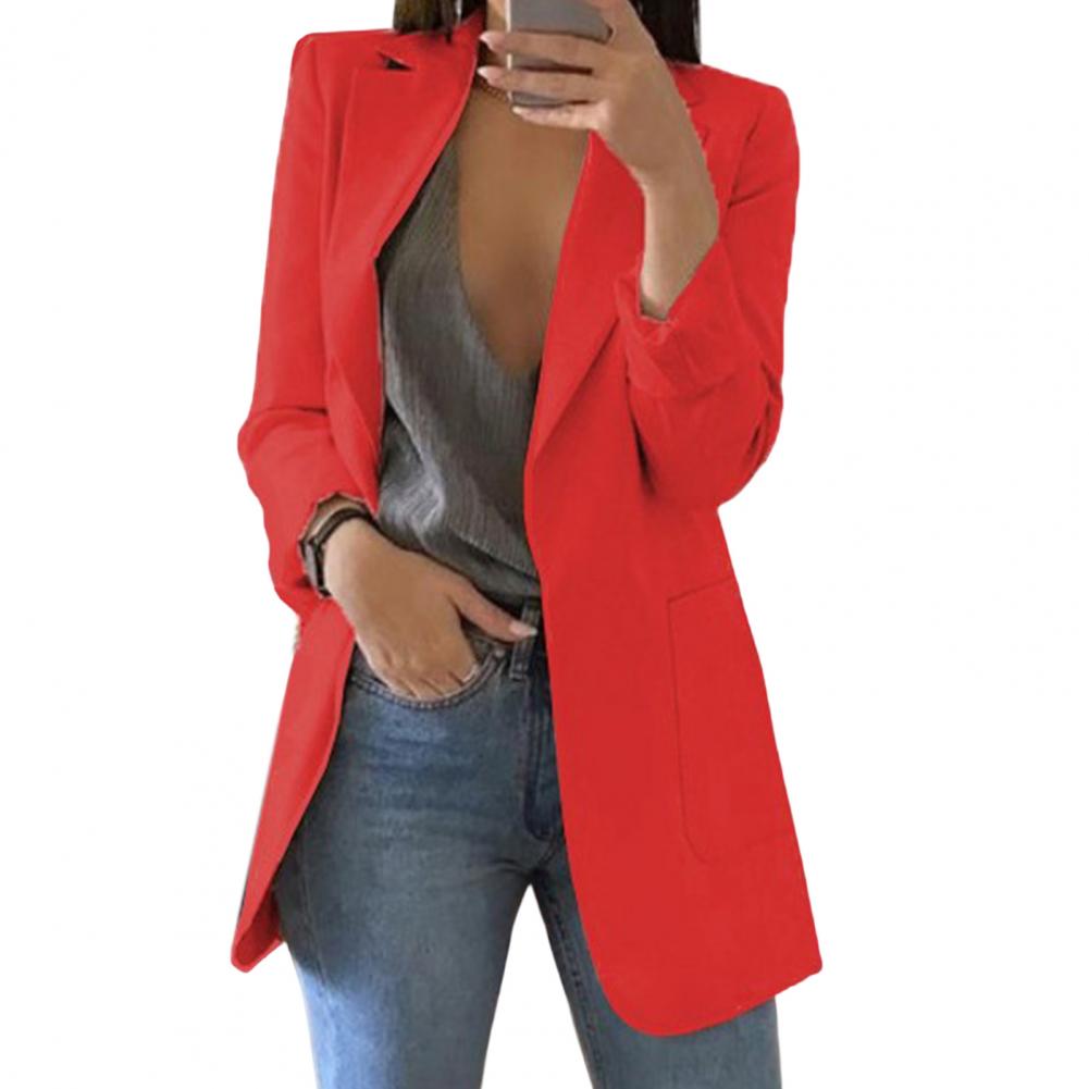 Dames Blazer met Slim Fit en Open Voorkant Rood