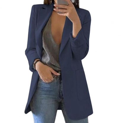 Dames Blazer met Slim Fit en Open Voorkant Marineblauw