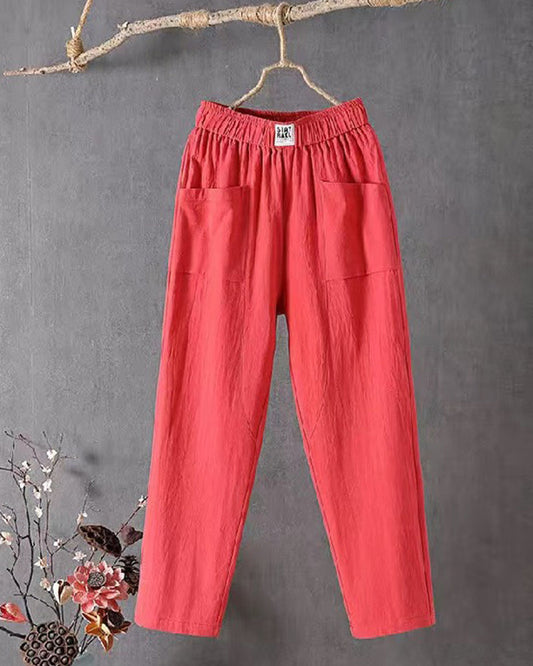 Dames Lange broek Katoen Rood