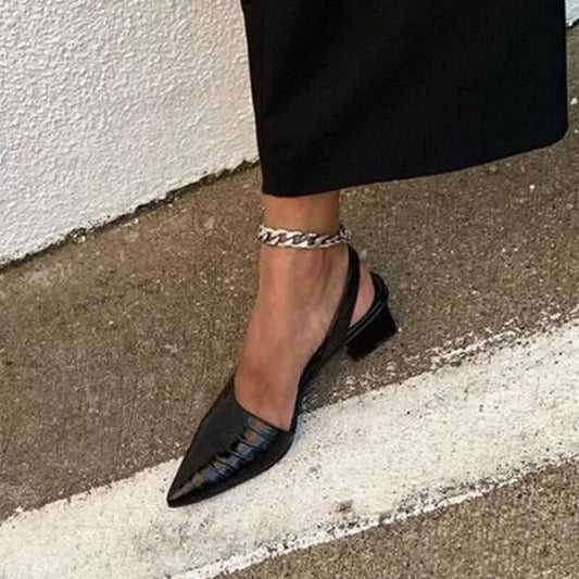 Pumps Dames met Blokhak en Reliëfpatroon Zwart