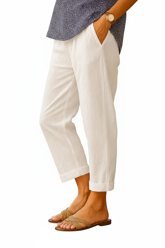 Dames 7/8 Broek met Rechte Pijp en Zijzakken