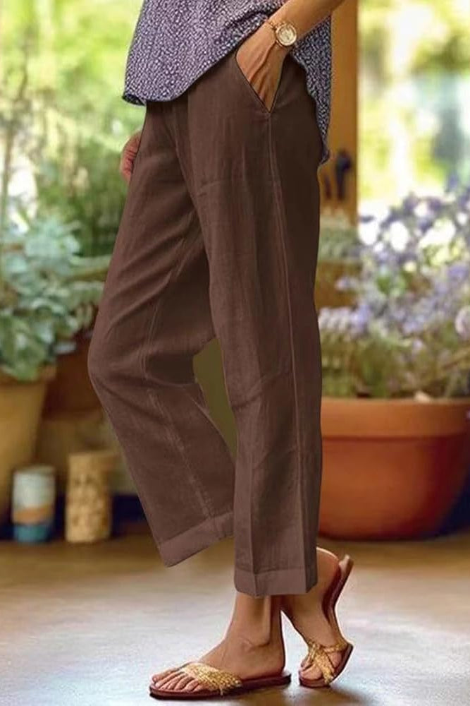Dames 7/8 Broek met Rechte Pijp en Zijzakken Bruin