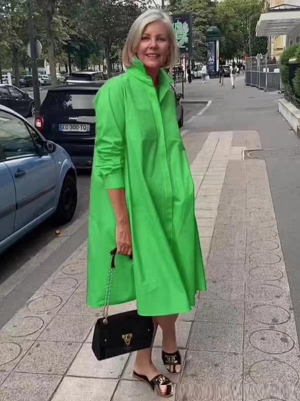 Dames A-Lijn Blousejurk met Polokraag en Zakken Groen