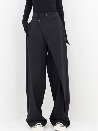 Dames Asymmetrische Broek met Wijde Pijpen Zwart