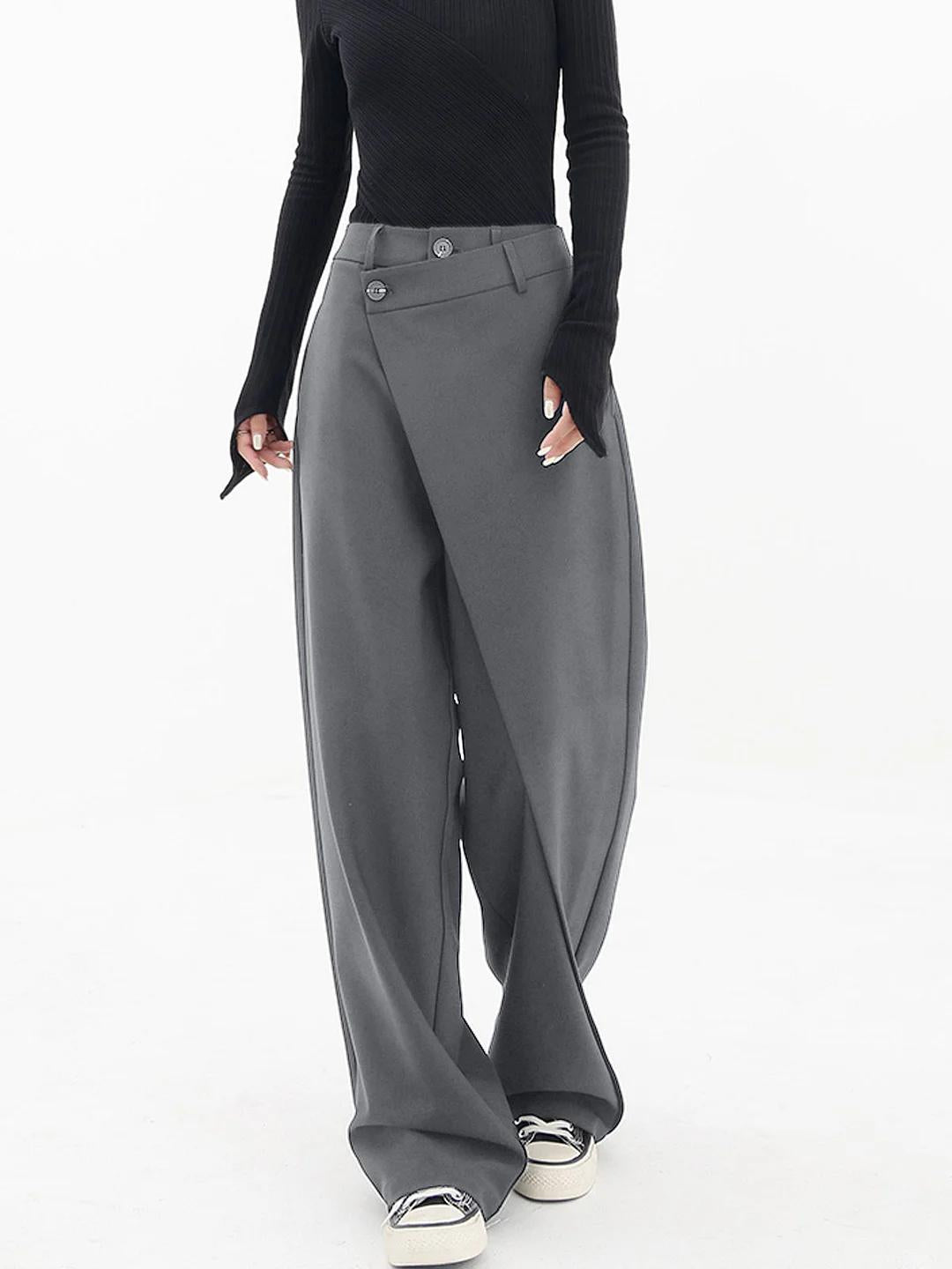 Dames Asymmetrische Broek met Wijde Pijpen Grijs