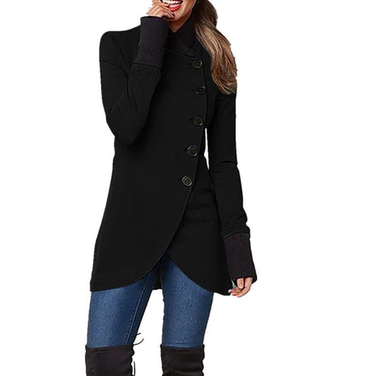 Dames Asymmetrische Jas met Sierknopen Zwart