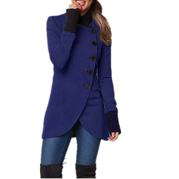 Dames Asymmetrische Jas met Sierknopen Blauw