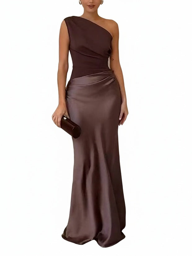Dames Avondjurk met One Shoulder Hals, Plooien en Mermaid Silhouet