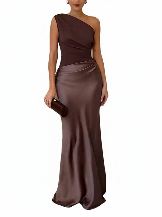 Dames Avondjurk met One Shoulder Hals, Plooien en Mermaid Silhouet