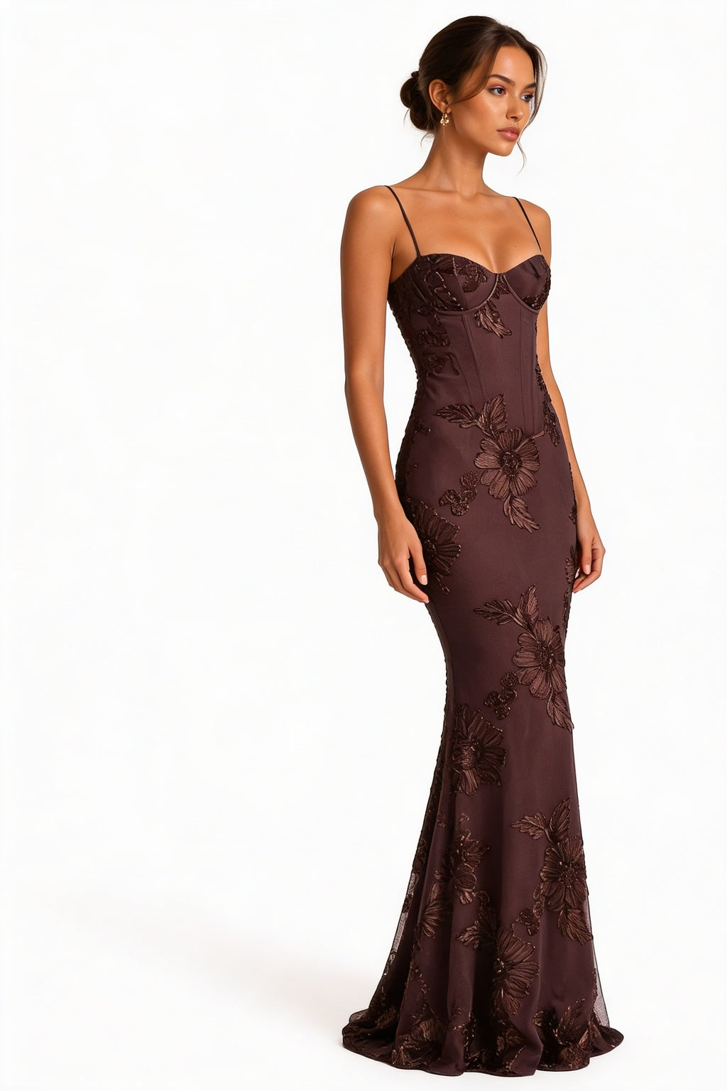 Dames Avondjurk Mouwloos met Corset en Bloemenborduursels Mermaid