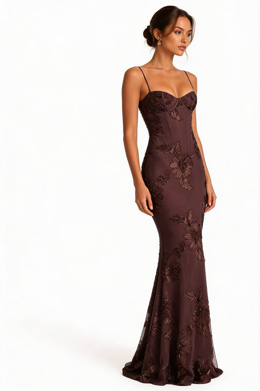 Dames Avondjurk Mouwloos met Corset en Bloemenborduursels Mermaid
