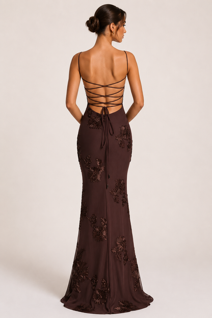 Dames Avondjurk Mouwloos met Corset en Bloemenborduursels Mermaid