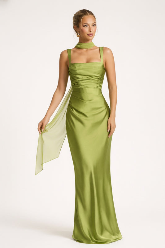 Dames Avondjurk Mouwloos met Vierkante Hals, Choker en Sleeplengte