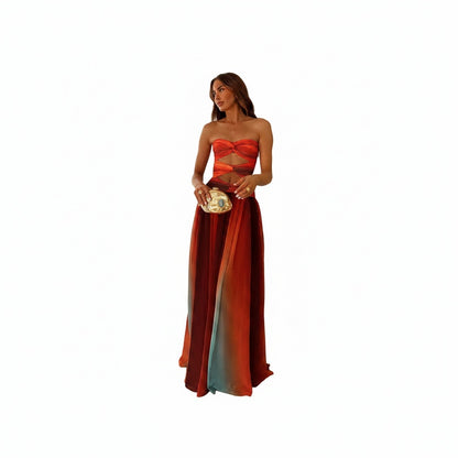 Dames Avondjurk Mouwloos Strapless met Cut-outs en Hoge Split